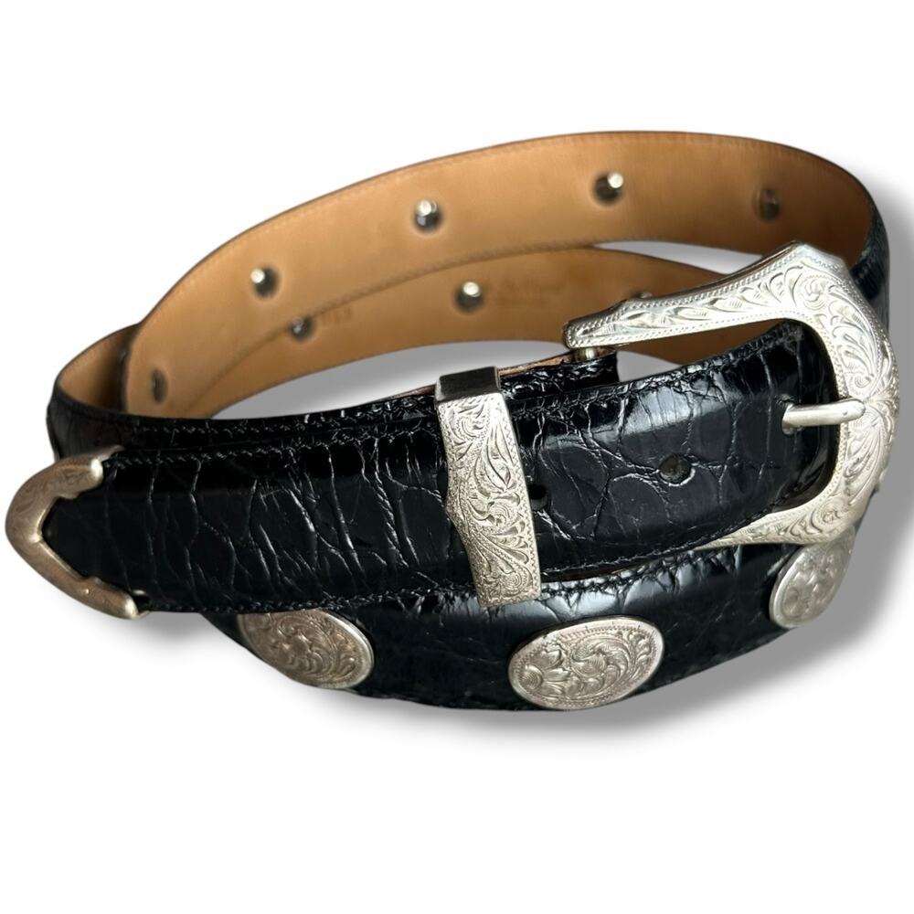 NWOT Martin Dingman Black Alligator Grain Calfskin Concho Western Belt USA Sz 40